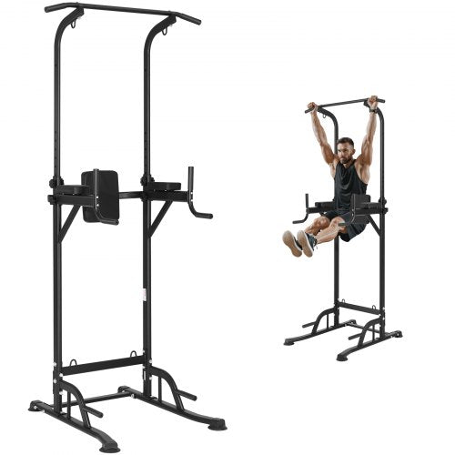 VEVOR Power Tower Dip Station, 10-Level Height Adjustable Pull Up Bar Stand, Multi-Function Home Gym Strength Training Fitness Workout Equipment with 