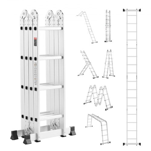 VEVOR Multi-Purpose Folding Ladder, 7-in-1 Tall Extension Step Ladder, A Frame 4 Step Telescoping Ladder, 15.5ft Reach Height Heavy Duty Adjustable La