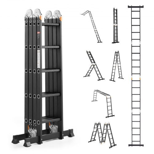 VEVOR Multi-Purpose Folding Ladder, 7-in-1 Tall Extension Step Ladder, A Frame 5 Step Telescoping Ladder, 19ft Reach Height Heavy Duty Adjustable Ladd