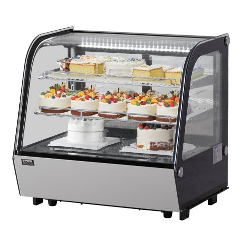 VEVOR Refrigerated Display Case, 4.2 Cu.Ft.-115L Countertop Pastry Display Case, 2-Tier Commercial Display Refrigerator with LED Lighting, TURBO Cooli