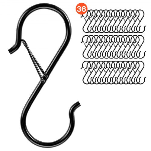 VEVOR S Hooks 36 Pack, 39.68 LBS Capacity for Bars up to 0.85 Inch, S Shaped Hooks with Safety Buckle, Heavy Duty Metal Hangers for Plants, Jeans, Clo