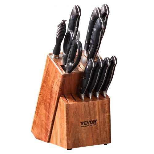 VEVOR Knife Storage Block 15 Slots, Acacia Wood Universal Knife Holders Without Knives, Large Countertop Butcher Block Knife Organizer, Multifunctiona