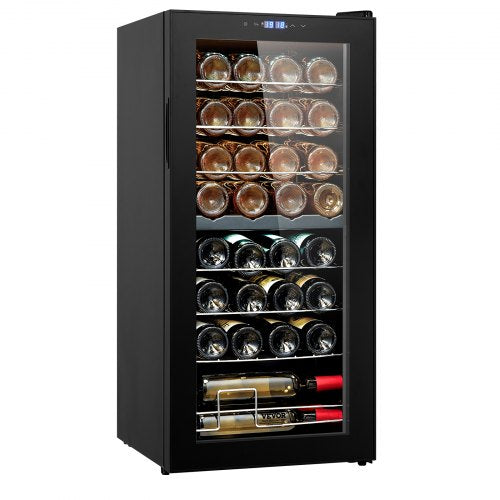 VEVOR 32-Bottle Wine Cooler, Dual Zone & Dual Temperature Wine Fridge, Freestanding Refrigerator with Digital Control, Tempered Glass Door with UV Pro