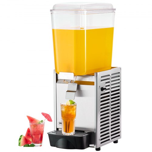 VEVOR Commercial Beverage Dispenser, 20.4 Qt 18L Single Tank Ice Tea Drink Machine, 325W 304 Stainless Steel Juice Dispenser with 41℉-53.6℉ Thermostat