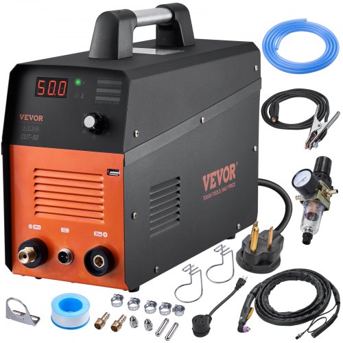VEVOR Plasma Cutter, 50Amp, Air Cutting Machine with Plasma Torch, 110V-220V Dual Voltage AC IGBT Inverter Metal Cutting Equipment for 1-2\" Clean Cut