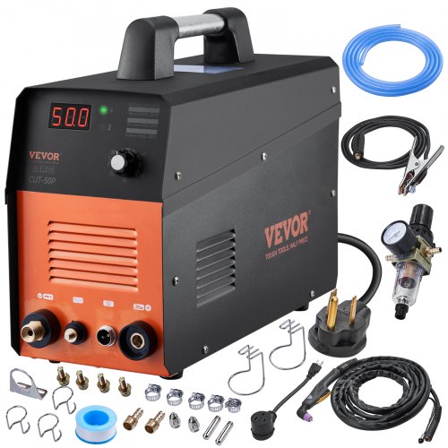 VEVOR Plasma Cutter, 50Amp, Non-Touch Pilot Arc Air Cutting Machine with Torch, 110V-220V Dual Voltage AC IGBT Inverter Metal Cutting Equipment for 1-