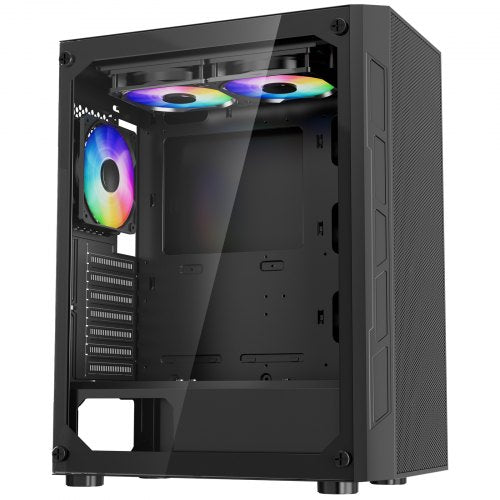 VEVOR PC Gaming Case, Mid-Tower, Computer Case with High-Airflow Tempered Glass Panel, Dust Filter, 3 x 120 mm ARGB Fans, Easy Cable Management, for G