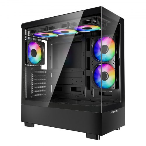 VEVOR PC Gaming Case, Mid-Tower, Computer Case with High-Airflow Tempered Glass Panel, Dust Filter, 6 x 120 mm PWM ARGB Fans, Easy Cable Management, f