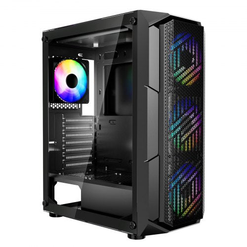 VEVOR PC Gaming Case, Mid-Tower, Computer Case with High-Airflow Tempered Glass Panel, Dust Filter, 4 x 120 mm ARGB Fans, Easy Cable Management, for G