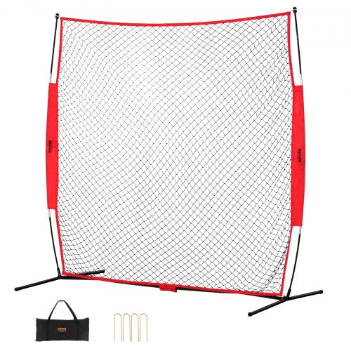 VEVOR Barricade Backstop Net, 7x7 ft Ball Sports Barrier Netting, Portable Practice Equipment with Carry Bag, Protection Screen for Baseball Softball 