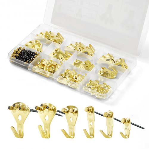 VEVOR 130 Pieces Picture Hanging Kit, 10lb, 20lb, 30lb, 50lb, 75lb and 100lb Picture Hangers, Metal Pictures Hanging Hooks with Nails for Mirror, Pain