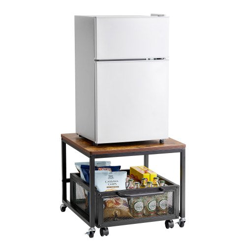 VEVOR Mini Fridge Stand with Storage, 198 lbs Mini Fridge Table with Movable Storage Cart & Swivel Wheels, Beverage Refrigerator Stand for Coffee Bar,