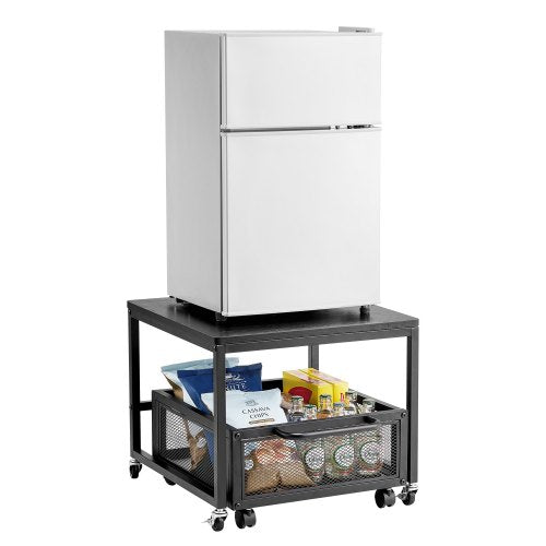 VEVOR Mini Fridge Stand with Storage, 198 lbs Mini Fridge Table with Movable Storage Cart & Swivel Wheels, Beverage Refrigerator Stand for Coffee Bar,