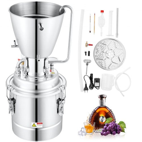 VEVOR Alcohol Still, 3 Gal 10L Alcohol Distiller, Distillery Kit for Alcohol with 304 Stainless Steel Tube & Circulating Pump & Build-in Thermometer &