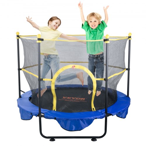 VEVOR 5FT Trampoline, 60" Indoor Outdoor Trampoline with Safety Enclosure Net, Basketball Hoop and Ocean Balls, Mini Toddler Recreational Trampoline B