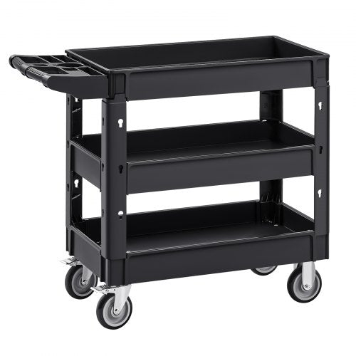 VEVOR Utility Service Cart, 550 LBS Laod Capacity, 3 Shelf Heavy Duty Plastic Rolling Utility Cart with 360° Swivel Wheels (2 with Brakes), Ergonomic