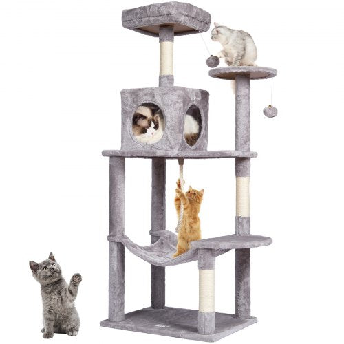 VEVOR Cat Tree for Indoor Cats, 56.2" Cat Tower with Cat Condo, Sisal Scratching Post, Hammock, Top Perch, Jumping Platforms, Large Cat House with Han