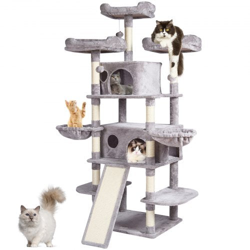 VEVOR Cat Tree for Indoor Cats, 68.5" Cat Tower with 2 Cat Condos, Sisal Scratching Post, Hammocks, Top Perches, Jumping Platforms and Ramp, Cat Furni