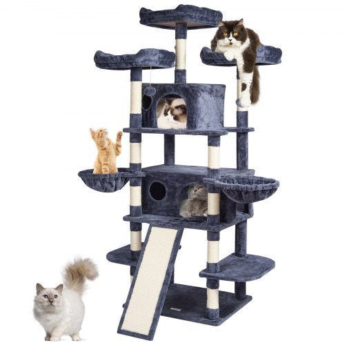 VEVOR Cat Tree for Indoor Cats, 68.5" Cat Tower with 2 Cat Condos, Sisal Scratching Post, Hammocks, Top Perches, Jumping Platforms and Ramp, Cat Furni