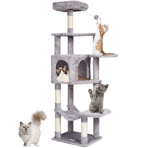 VEVOR Cat Tree for Indoor Cats, 60.6" Cat Tower with Cat Condo, Sisal Scratching Post, Hammock, Top Perch, Jumping Platforms, Large Cat Furniture Acti