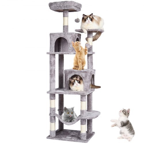VEVOR Cat Tree for Indoor Cats, 63" Cat Tower with 2 Cat Condos, Sisal Scratching Post, Hammock, Top Perch, Jumping Platforms, Large Cat Furniture Act