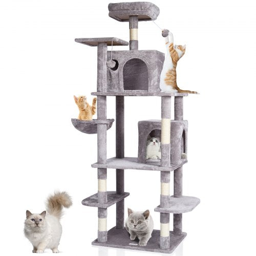 VEVOR Cat Tree for Indoor Cats, 68.5" Cat Tower with 2 Cat Condos, Sisal Scratching Post, Hammock, Top Perch, Jumping Platforms, Large Cat Furniture A