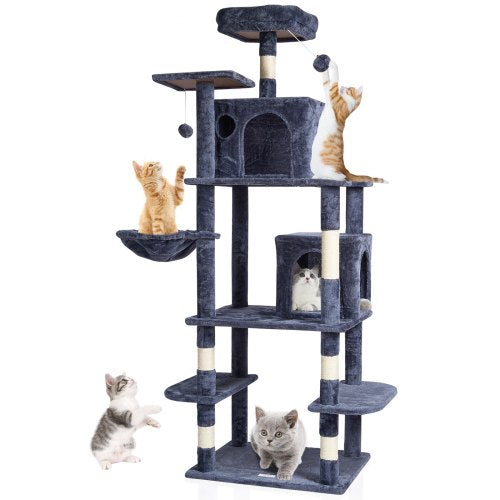 VEVOR Cat Tree for Indoor Cats, 68.5" Cat Tower with 2 Cat Condos, Sisal Scratching Post, Hammock, Top Perch, Jumping Platforms, Large Cat Furniture A