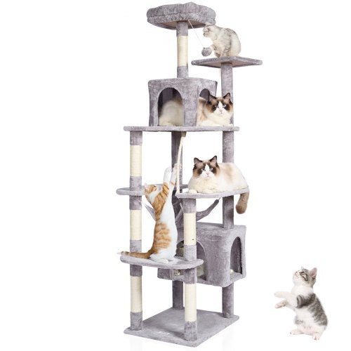 VEVOR Cat Tree for Indoor Cats, 72" Cat Tower with 2 Cat Condos, Sisal Scratching Post, Hammock, Top Perch, Jumping Platforms, Large Cat Furniture Act