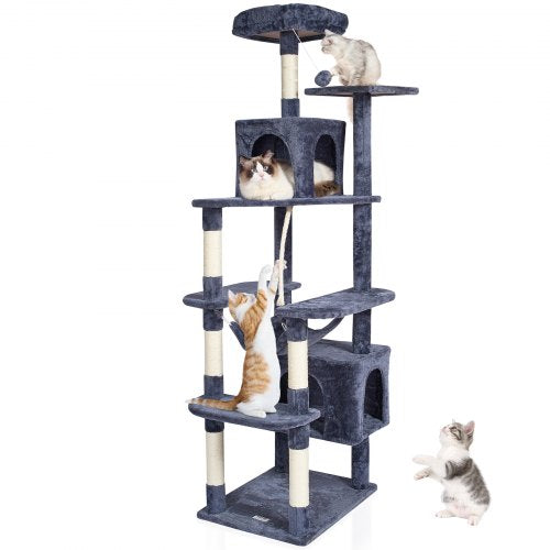 VEVOR Cat Tree for Indoor Cats, 72" Cat Tower with 2 Cat Condos, Sisal Scratching Post, Hammock, Top Perch, Jumping Platforms, Large Cat Furniture Act