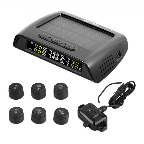 VEVOR RV Tire Pressure Monitoring System, 7.3-116 PSI Trailer TPMS, Universal Wireless Car Alarm System, Waterproof TPMS Sensors Set with Solar Charge