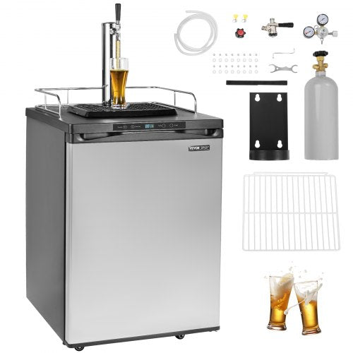 VEVOR Beer Kegerator, Single Tap Draft Beer Dispenser, Full Size Keg Refrigerator With Shelf, CO2 Tank(No Gas), Drip Tray & Rail, 23°F- 82.4°F Tempera