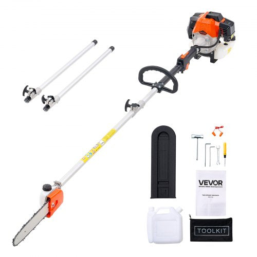 VEVOR Gas Pole Saw, 33CC 2 Stroke Gas Powered Pole Saws with 20.3 cm Cutting Bar, Cordless Tree Trimmer with 850ml Fuel Tank, 2.08 to 3.58 m  Extendab