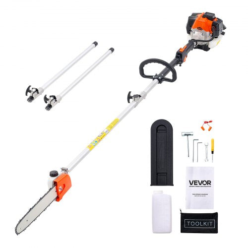 VEVOR Gas Pole Saw, 25CC 2 Stroke Gas Powered Pole Saws with 12 in Cutting Bar, Cordless Tree Trimmer with 23 fl.oz Fuel Tank, 7 to 12 ft Extendable,