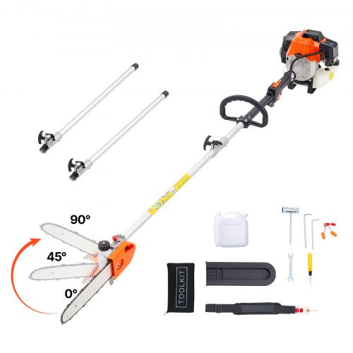 VEVOR Gas Pole Saw, 43CC 2 Stroke Gas Powered Pole Saws with 12 in Cutting Bar, Cordless Tree Trimmer with Rotatable Head, 7.1 to 12 ft Extendable, Po