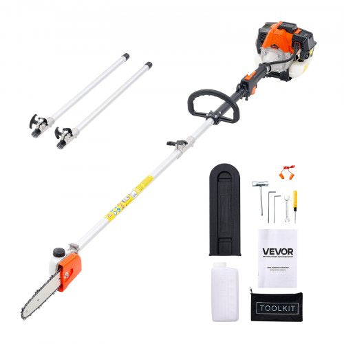 VEVOR Gas Pole Saw, 33CC 2 Stroke Gas Powered Pole Saws with 20.3 cm Cutting Bar, Cordless Tree Trimmer with 850ml Fuel Tank, 2 to 3.5 m  Extendable,