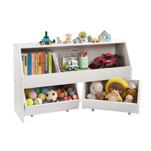 VEVOR Toy Storage Organizer, Wooden Kids Bookshelf with Storage, Toy Storage Cabinet with 2 Mobile Drawers, Kids Storage Organizer for Bedroom, Nurser