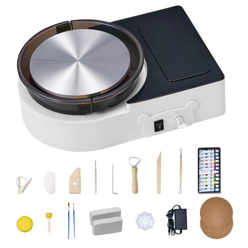 VEVOR Mini Pottery Wheel, 6 inch Turntable, Forward and Reverse Rotation, Adjustable Speed, Electric Clay Wheel for Kids and Adults, with Clay Shaping