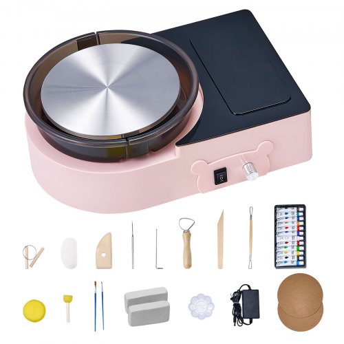 VEVOR Mini Pottery Wheel, 6 inch Turntable, Forward and Reverse Rotation, Adjustable Speed, Electric Clay Wheel for Kids and Adults, with Clay Shaping