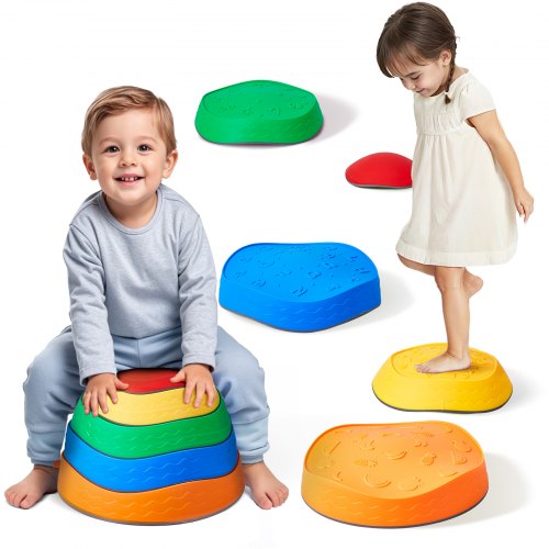 VEVOR Balance Stepping Stones for Kids, 5 PCS, Up to 100 kg, Non-Slip Toddlers Sensory Stepping Stones, Obstacle Course Coordination Game Toys Indoor