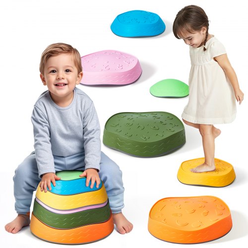 VEVOR Balance Stepping Stones for Kids, 6 PCS, Up to 220 lbs, Non-Slip Toddlers Sensory Stepping Stones, Obstacle Course Coordination Game Toys Indoor