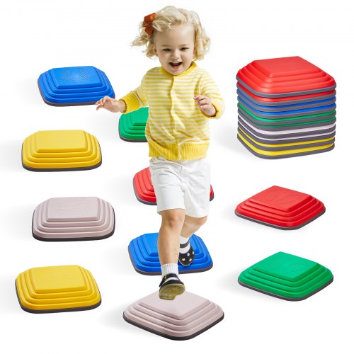 VEVOR Balance Stepping Stones for Kids, 10 PCS, Up to 220 lbs, Non-Slip Toddlers Sensory Stepping Stones, Obstacle Course Coordination Game Toys Indoo