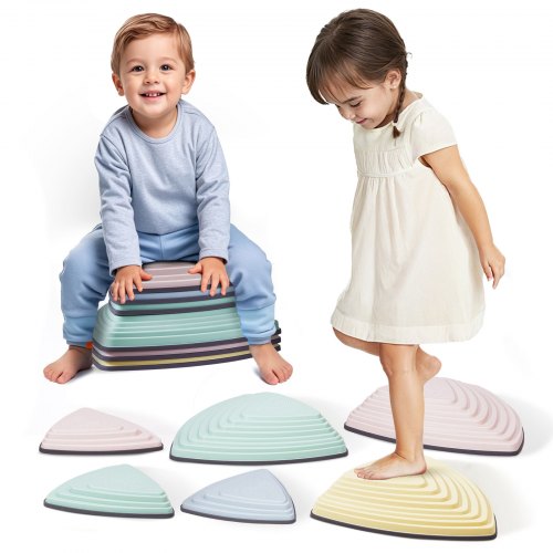 VEVOR Balance Stepping Stones for Kids, 6 PCS, Up to 220 lbs, Non-Slip Toddlers Sensory Stepping Stones, Obstacle Course Coordination Game Toys Indoor