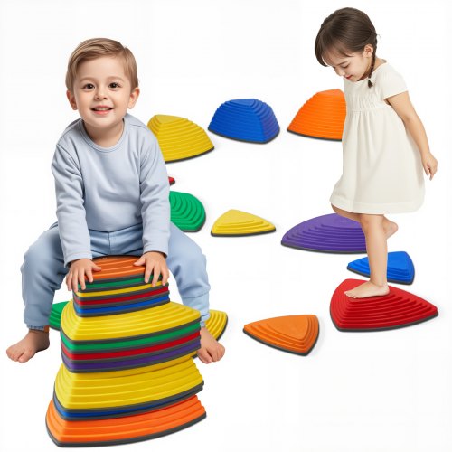 VEVOR Balance Stepping Stones for Kids, 12 PCS, Up to 100 kg, Non-Slip Toddlers Sensory Stepping Stones, Obstacle Course Coordination Game Toys Indoor