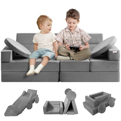 VEVOR Play Couch, 15pcs Modular Nugget Couch, Foam Sofa Couch with High-density 25D Sponge for Playing, Creativing, Sleeping, Imaginative Furniture fo