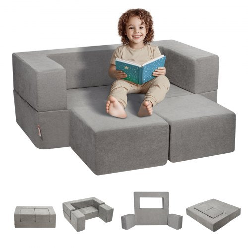VEVOR Kids Couch, 4Pcs Modular Kids Play Couch, Toddler Couch Sofa Bed, Kids Chair Seat Playroom Furniture, Child Sectional Sofa with Removable Cover