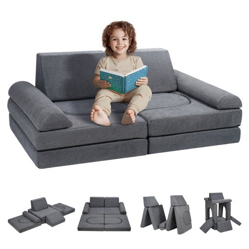 VEVOR Kids Couch, 10Pcs Modular Kids Play Couch, Toddler Couch Sofa Bed, Kids Chair Seat Playroom Furniture, Kids Sofa with Removable Cover for Kids G