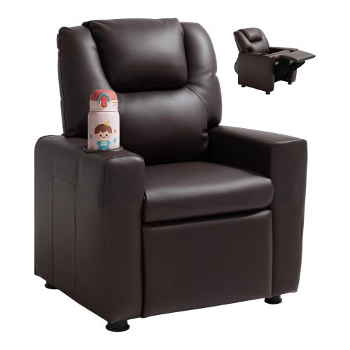VEVOR Kids Reclining Chair, Toddler Recliner with Cup Holder, 101° to 121° Adjustable Backrest, Easy-to-Clean PU Leather Recliner Couch with Footrest,