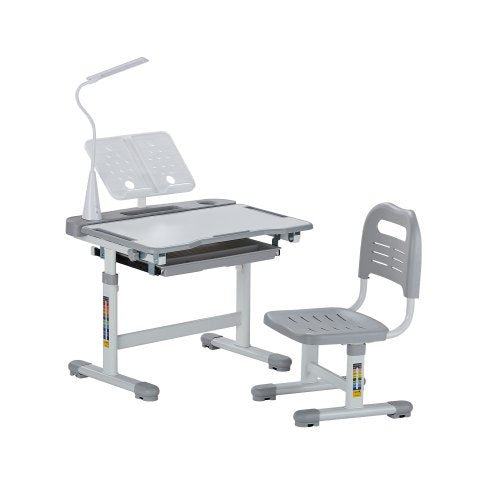 VEVOR Kids Study Chair and Desk Set, Study Desk and Chair for Kids with Table Lamp, Adjustable Height & 0-40° Tilted Desktop Kids Desk and Chair, Chil