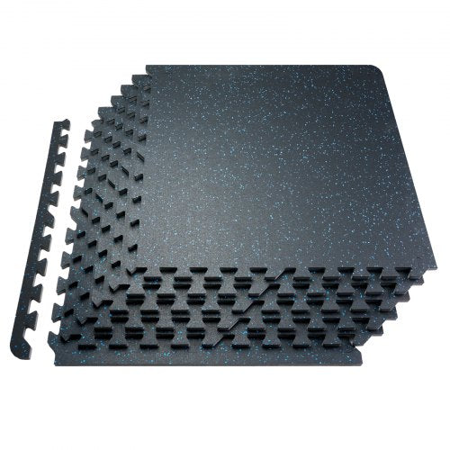 VEVOR 0.56 Inch Thick Gym Floor Mats, 12 Tiles Rubber Top with EVA Foam, 25" x 25" Gym Flooring Workout Mats with 48 sq.ft Coverage, Interlocking Puzz