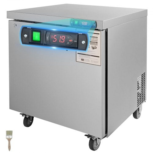 VEVOR 28-inch Stainless Steel Undercounter Refrigerator, 7.4 Cubic Feet, with Fan-Assisted Cooling and Lockable Single Door, Ideal for Food Preparatio